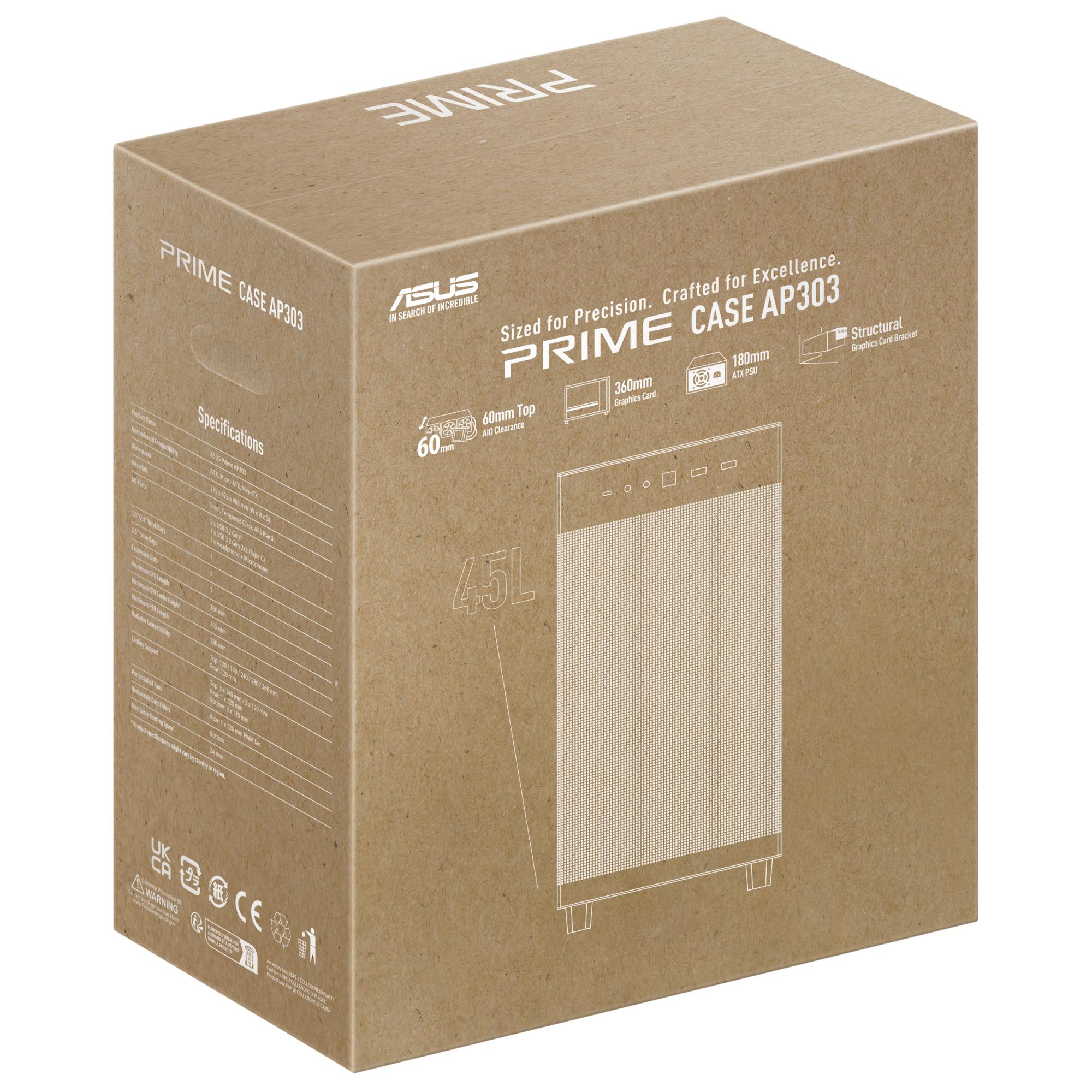 Case ASUS ATX/micro ATX/Mini-ITX Black Midi Tower PC PRIME AP303 MESH BLACK 90DC00V0-B30000