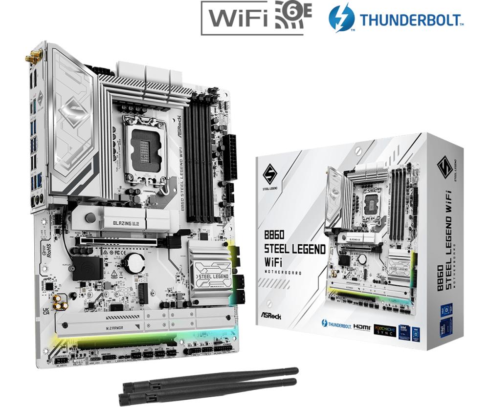 Mainboard ASROCK Intel B860 Express LGA1851 ATX Memory DDR5 Memory slots 4 1xPCI-Express 4.0 16x 1xPCI-Express 5.0 16x 1xM.2 1xHDMI 1xDisplayPort 1xAudio-Out 1xMicrophone 3xUSB 2.0 6xUSB 3.2 1xUSB-C w/Thunderbolt 1xOptical S/PDIF 1xRJ45