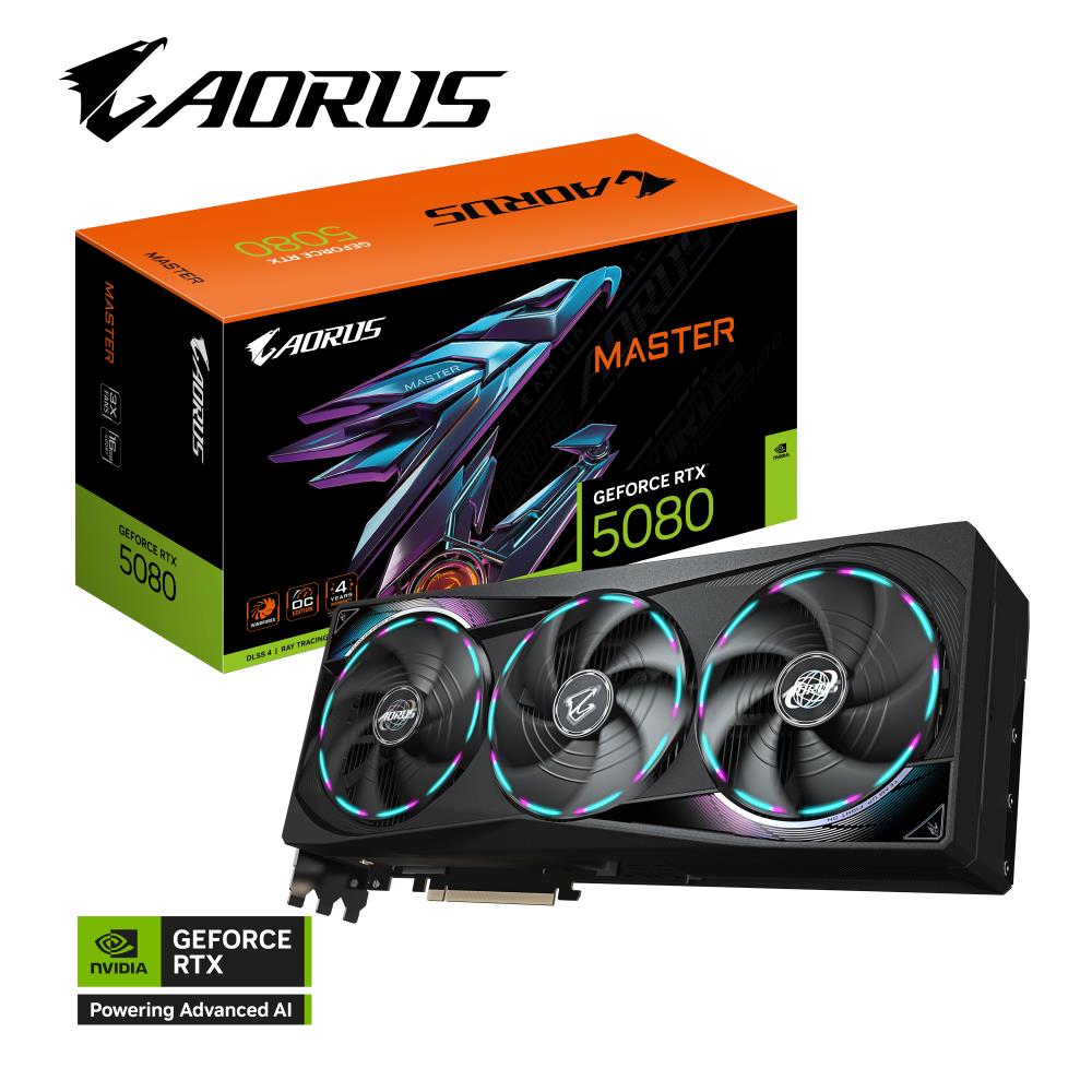 Graphics Card GIGABYTE NVIDIA GeForce RTX 5080 16 GB GDDR7 256 bit PCIE 5.0 16x GPU 2617 MHz Dual Slot Fansink 1xHDMI 3xDisplayPort GV-N5080AORUSM-16GD1.0
