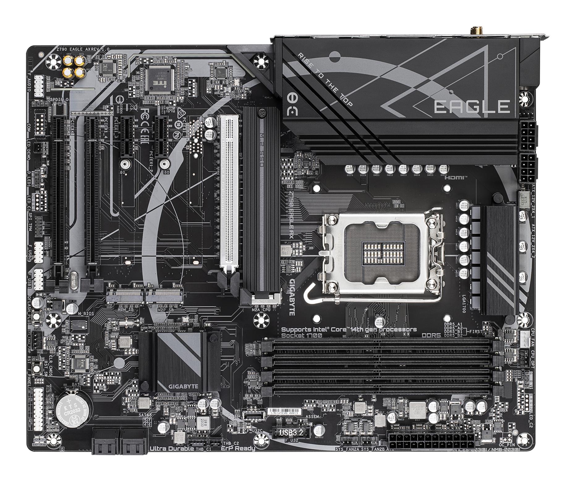 Mainboard GIGABYTE Intel Z790 Express LGA 1700 ATX RAM DDR5-SDRAM 4xSlots Wi-Fi Yes Bluetooth Yes 3xNumber of M.2 (M) slots Z790EAGLEAX1.2
