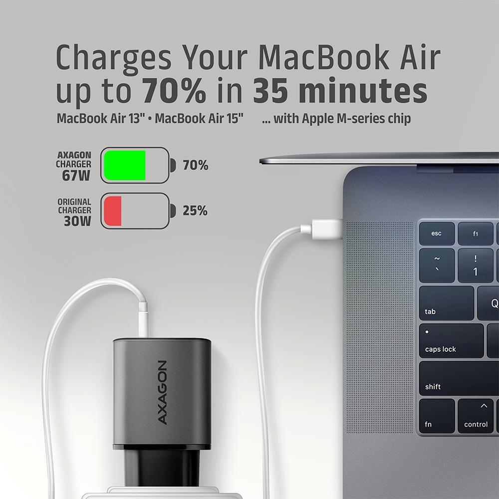 MOBILE CHARGER WALL USB 67W/GAN 2PORT ACU-PQ67D AXAGON