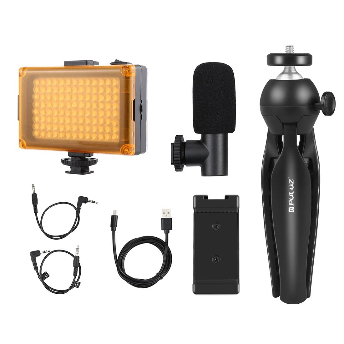 Puluz live recording set tripod + LED light + microphone + phone clip PKT3132B - Image 2
