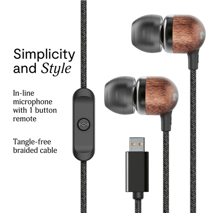 Marley Wired Earbuds | Smile Jamaica | Built-in microphone | USB Type-C | Signature Black