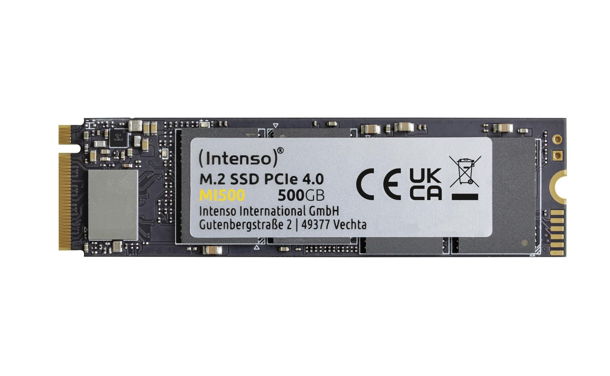 SSD INTENSO MI500 500GB M.2 NVMe 3D NAND Write speed 4000 MBytes/sec Read speed 5300 MBytes/sec 4mm TBW 300 TB MTBF 1500000 hours 3836450