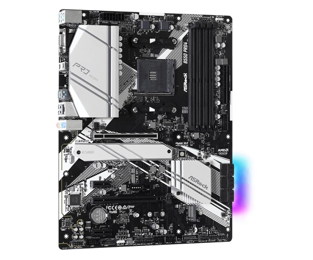 Mainboard ASROCK AMD B550 SAM4 ATX 2xPCI-Express 3.0 1x 1xPCI-Express 3.0 16x 2xM.2 1xPCI-Express 4.0 16x Memory DDR4 Memory slots 4 1x15pin D-sub 1xHDMI 1xUSB type C 5xUSB 3.2 1xPS/2 1xRJ45 3xAudio port B550PRO4