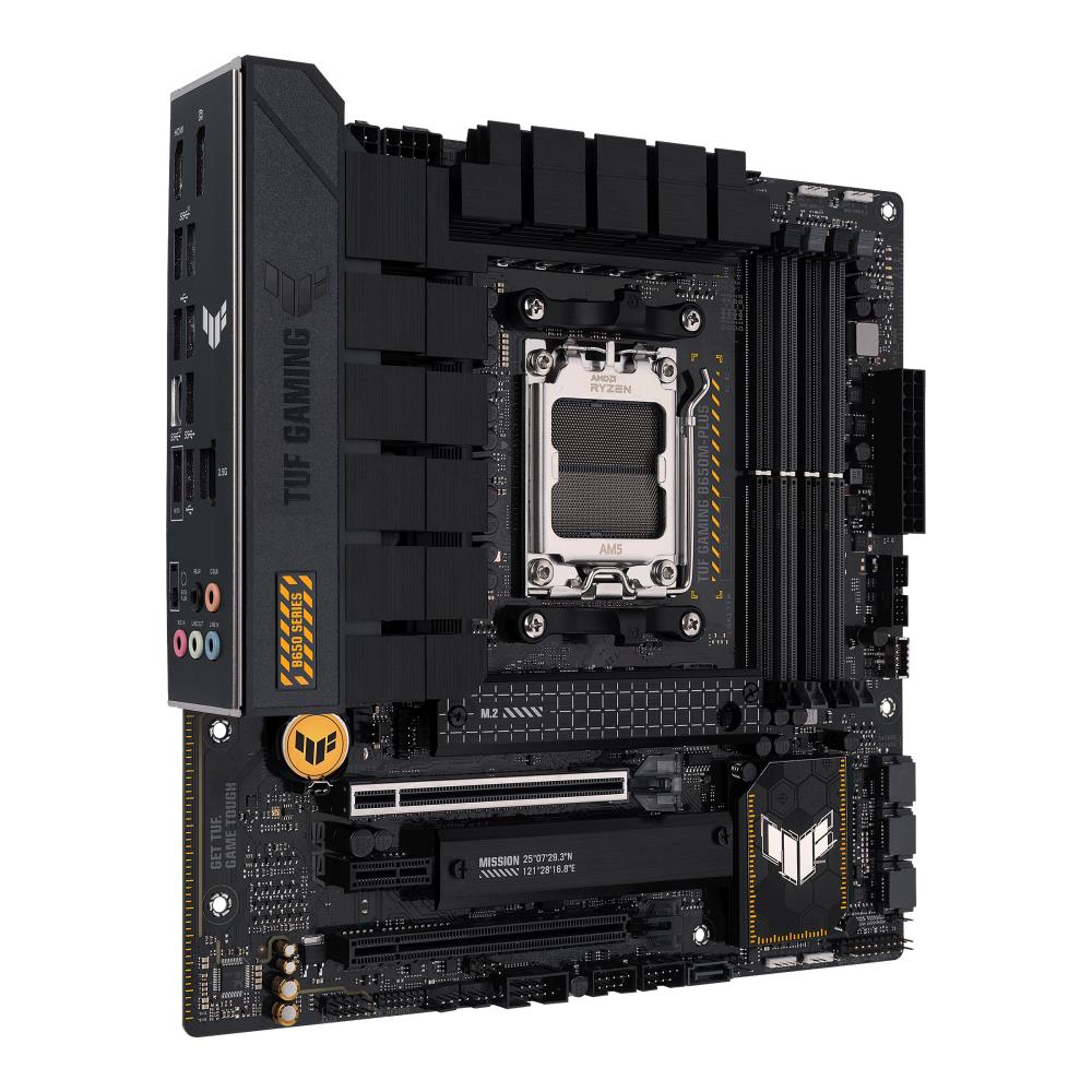 Mainboard ASUS AMD B650 SAM5 MicroATX Memory DDR5 Memory slots 4 1xPCI-Express 4.0 1x 2xPCI-Express 4.0 16x 2xM.2 1xHDMI 1xDisplayPort 4xUSB 2.0 3xUSB 3.2 1xUSB-C 1xRJ45 5xAudio port TUFGAMINGB650M-PLUS