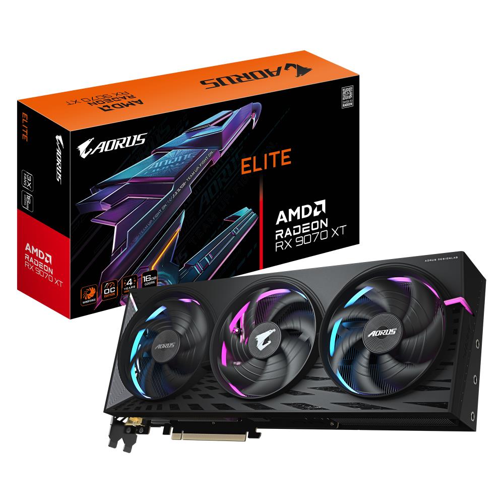 Graphics Card GIGABYTE AMD Radeon RX 9070 XT 16 GB GDDR6 256 bit PCIE 5.0 16x Triple slot Heatpipe 2xHDMI 2xDisplayPort R9070XTAORUSE-16GD1.0