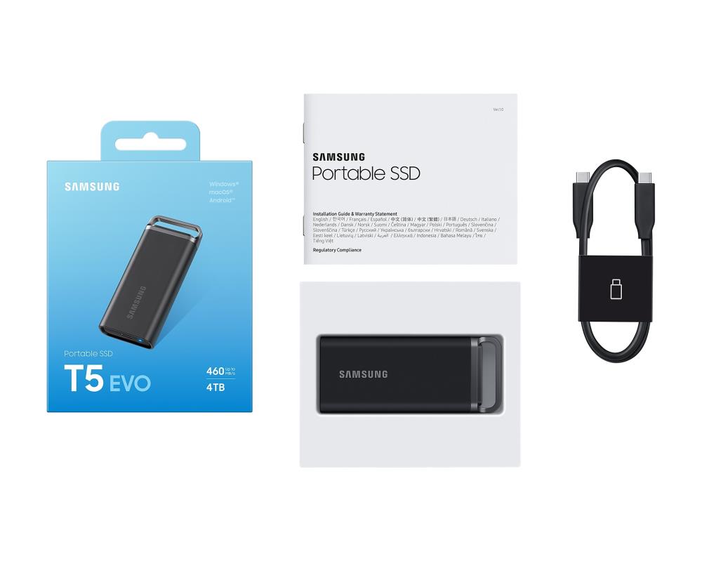 External SSD SAMSUNG T5 EVO 4TB USB 3.2 Write speed 460 MBytes/sec Read speed 460 MBytes/sec MU-PH4T0S/EU
