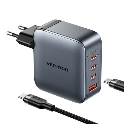 Vention Power Charger 3x USB-C, 1x USB-A, (100W/100W/30W/30W) (grau) mit USB-C auf USB-C Kabel (1m) (schwarz)