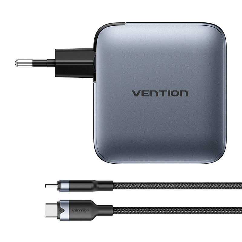 Vention Power Charger 3x USB-C, 1x USB-A, (100W/100W/30W/30W) (grau) mit USB-C auf USB-C Kabel (1m) (schwarz)