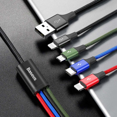 Baseus cable USB 4in1 2x Lightning / USB Type C / micro USB cable in nylon braid 3.5A 1.2m black (CA1T4-A01)