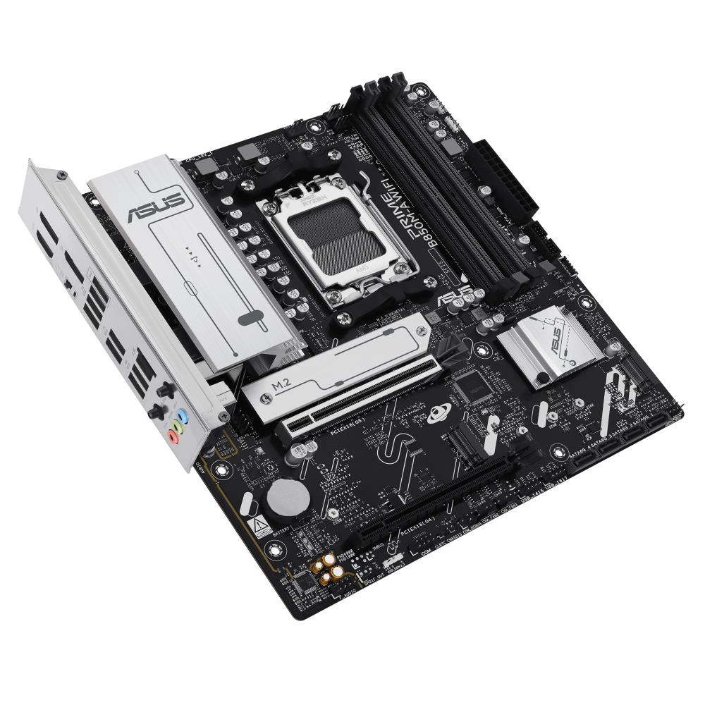 Mainboard ASUS AMD B850 SAM5 Micro-ATX Memory DDR5 Memory slots 4 1xPCI-Express 4.0 16x 1xPCI-Express 5.0 16x 3xM.2 1xHDMI 2xDisplayPort 4xUSB 2.0 4xUSB 3.2 1xRJ45 3xAudio port PRIMEB850M-AWIFI