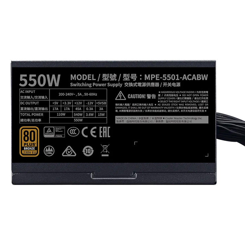 Cooler Master MWE BRONZE V2 230V 550W Power Supply Unit - Product Image 5