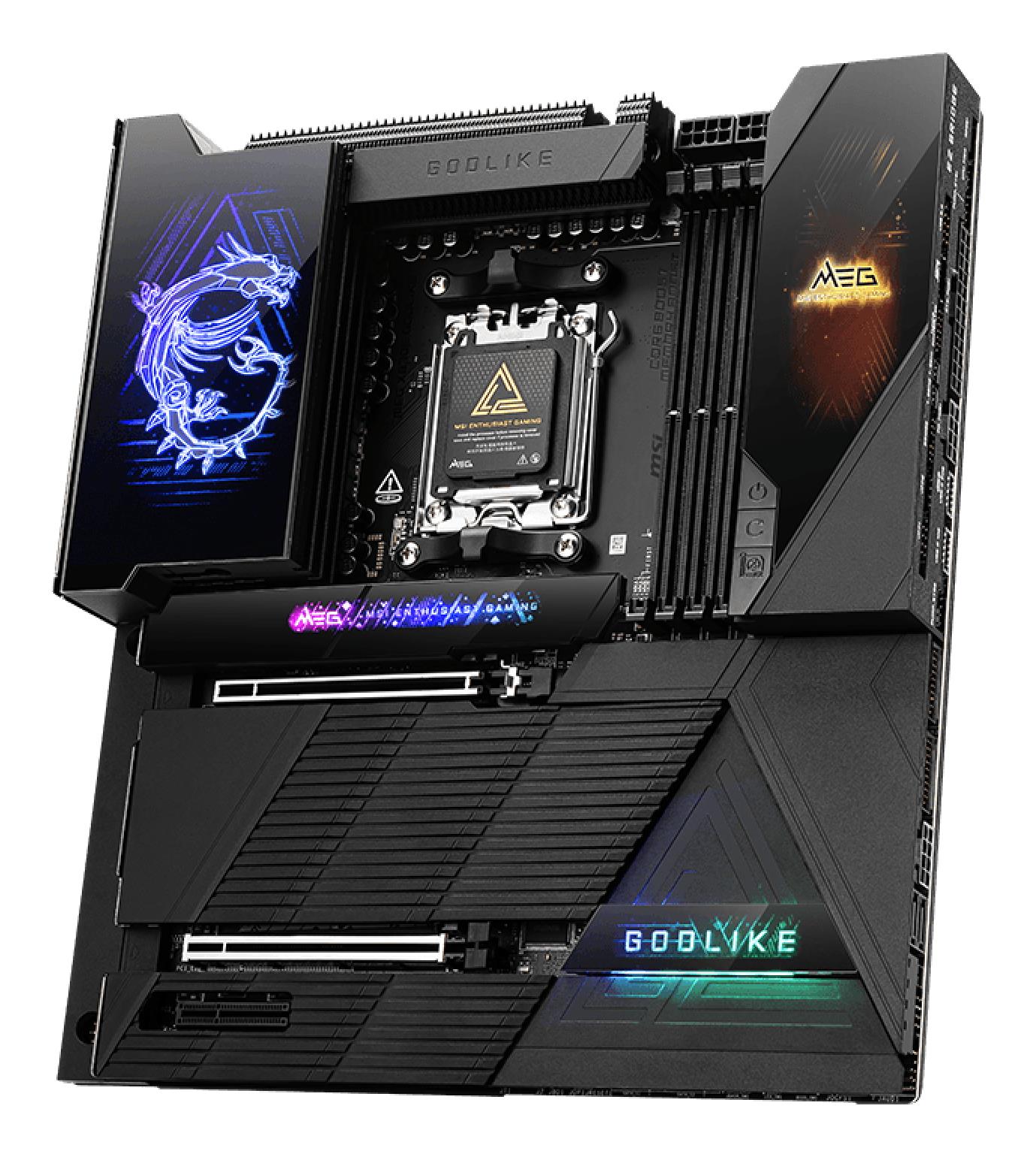 Mainboard MSI AMD X870E SAM5 EATX Memory DDR5 Memory slots 4 1xPCI-Express 1x 2xPCI-Express 16x 7xM.2 1xAudio-In 1xAudio-Out 4xUSB 2.0 4xUSB 3.2 4xUSB-C 1xOptical S/PDIF 2xRJ45 2xAudio port MEGX870EGODLIKE