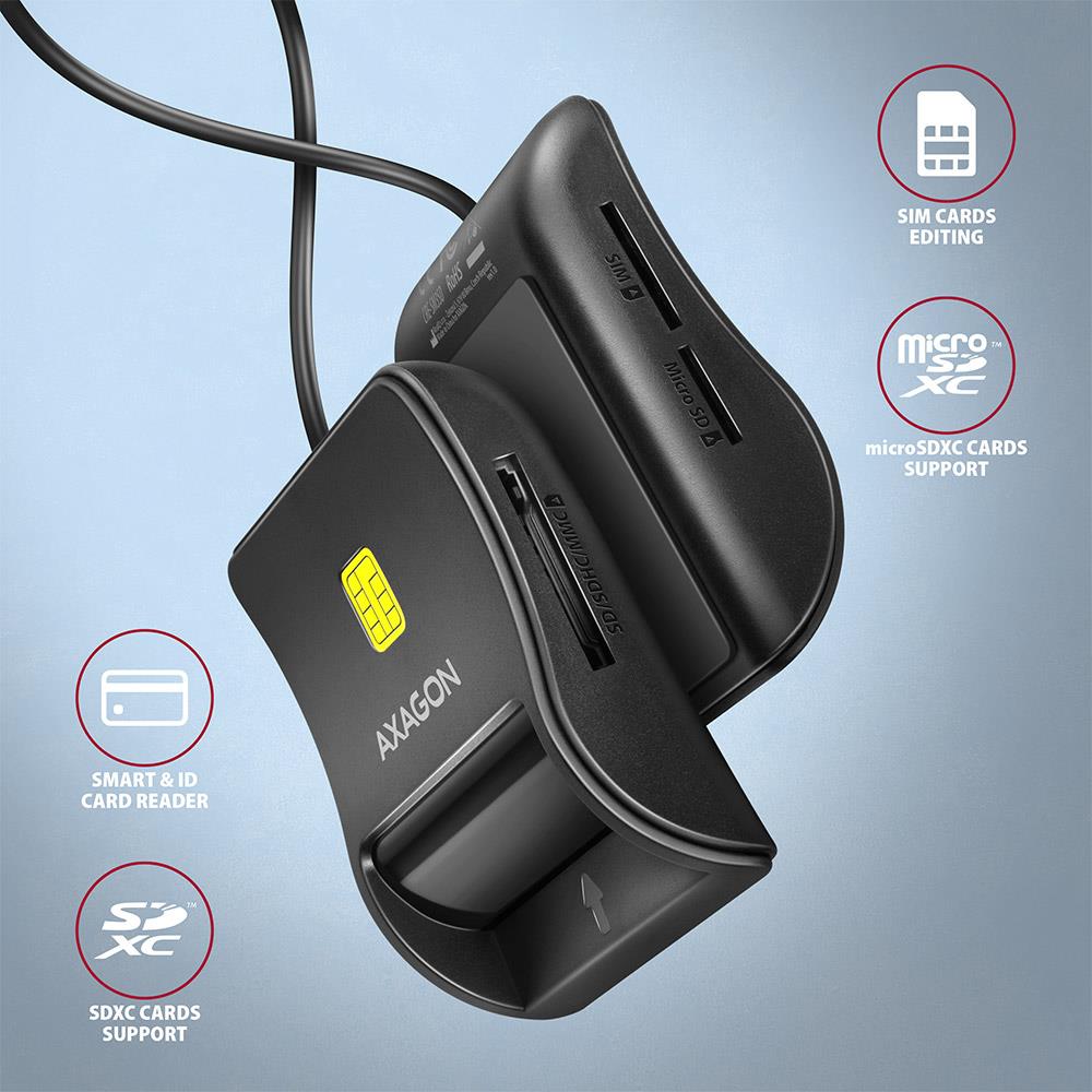 CARD READER FLAT SMARTCARD 4SL/USB2.0 1.3M CRE-SM3SD AXAGON