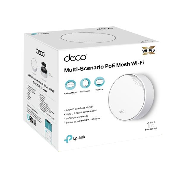 Wireless Router TP-LINK Wireless Router 3000 Mbps Mesh Wi-Fi 6 1x10/100/1000M 1x2.5GbE DHCP DECOX50-POE(1-PACK)