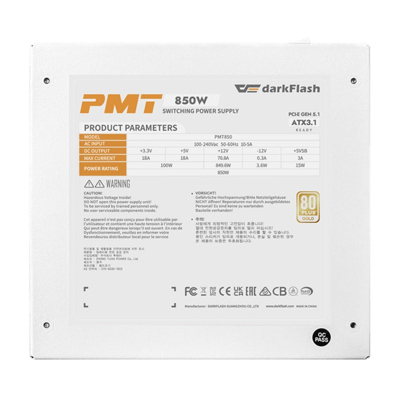 Darkflash PMT 80 Plus Gold 850W computer power supply (white)