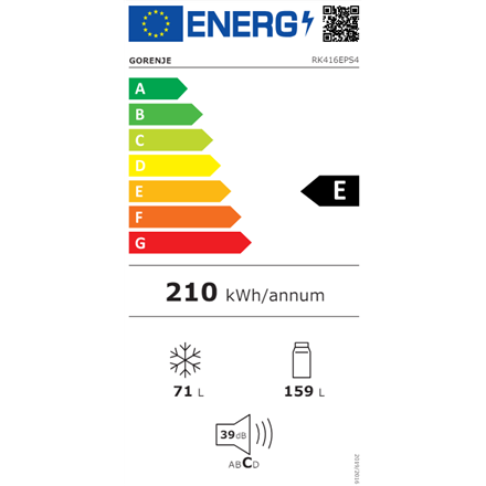 Gorenje | Refrigerator | RK416EPS4 | Energy efficiency class E | Free standing | Combi | Height 161.3 cm | Fridge net ca