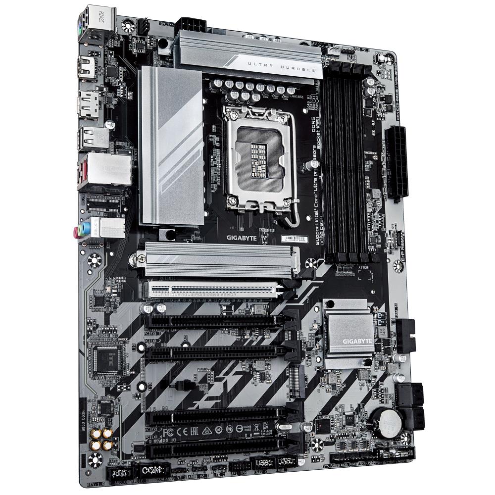 Mainboard GIGABYTE Intel B860 Express LGA1851 ATX Memory DDR5 Memory slots 4 4xPCI-Express 4.0 1x 1xPCI-Express 5.0 16x 2xM.2 1xHDMI 1xDisplayPort 4xUSB 2.0 1xUSB-C 1xPS/2 1xRJ45 3xAudio port B860DS3H