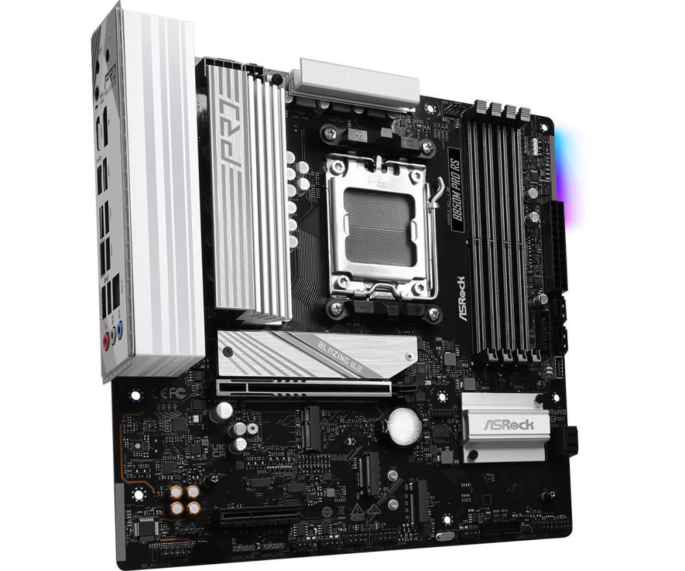 Mainboard ASROCK AMD B850 SAM5 Micro-ATX Memory DDR5 Memory slots 4 1xPCI-Express 4.0 4x 1xPCI-Express 5.0 16x 1xM.2 1xHDMI 1xDisplayPort 1xAudio-In 1xAudio-Out 1xMicrophone 4xUSB 2.0 3xUSB 3.2 1xUSB-C 1xRJ45 B850MPRORS