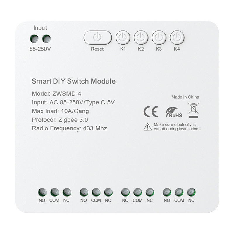 ZigBee 4-channel switch module with voltage-free DC 32V contact Avatto ZWSMMD-4-250V - Product Image 1