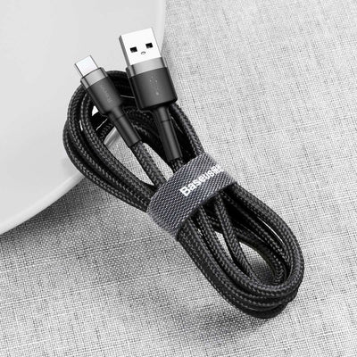 Baseus Cafule Cable Durable Nylon Cable USB / USB-C QC3.0 2A 2M Black-Grey (CATKLF-CG1)