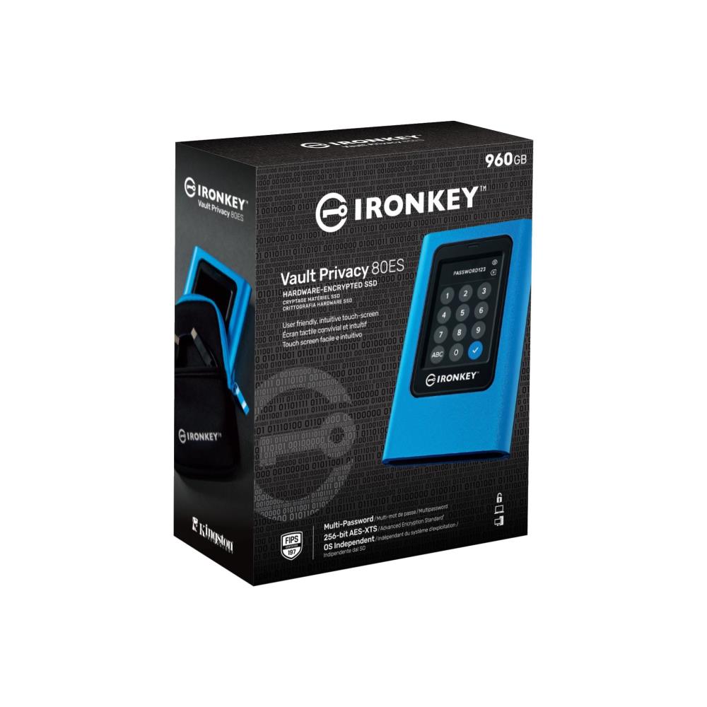 External SSD KINGSTON IronKey Vault Privacy 80 960GB USB 3.2 Write speed 250 MBytes/sec Read speed 250 MBytes/sec IKVP80ES/960G