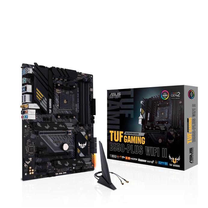Mainboard ASUS AMD B550 SAM4 ATX Memory DDR4 Memory slots 4 1xPCI-Express 3.0 1x 1xPCI-Express 3.0 4x 1xPCI-Express 4.0 16x 2xM.2 1xHDMI 1xDisplayPort 2xAudio-In 3xAudio-Out 2xUSB 2.0 1xUSB type C 5xUSB 3.2 1xOptical S/PDIF 1xRJ45 TUFGAMB550-PLUSWIFIII