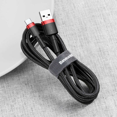 Baseus Cafule Cable Durable Nylon Cable USB / USB-C QC3.0 2A 3M Black-Red (CATKLF-U91)