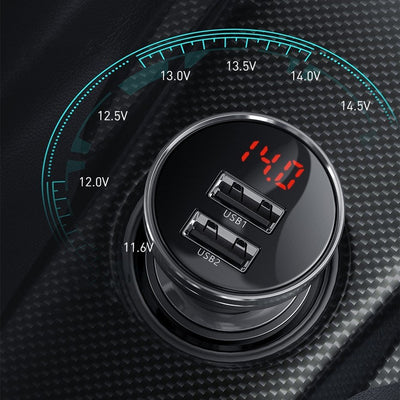 Baseus 2x USB 4.8A 24W car charger with LCD + 3in1 cable USB - USB Type C / micro USB / Lightning 1.2m black (TZCCBX-0G)