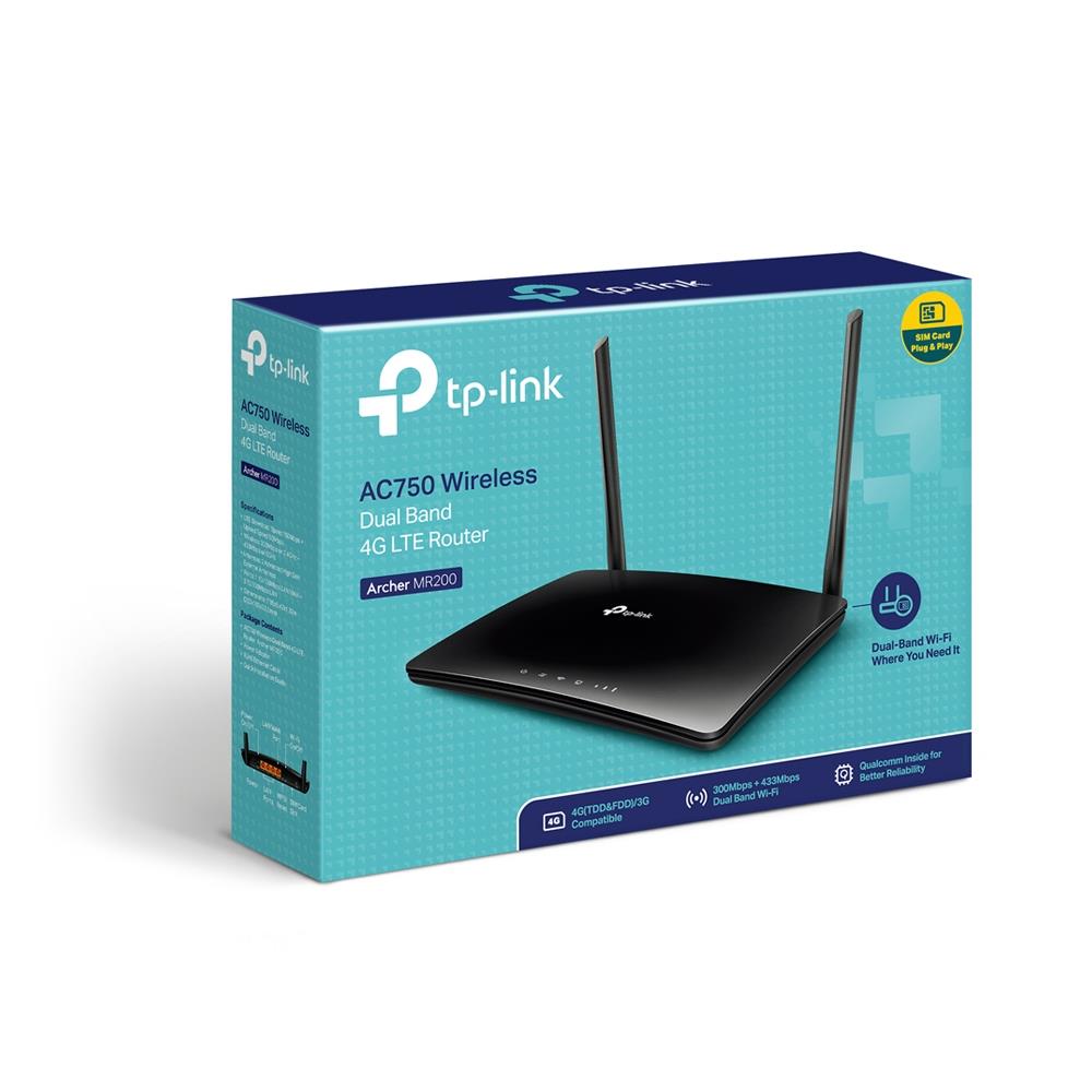Wireless Router TP-LINK Wireless Router 733 Mbps IEEE 802.11a IEEE 802.11b IEEE 802.11g IEEE 802.11n IEEE 802.11ac 1 WAN 3x10/100M DHCP Number of antennas 5 4G ARCHERMR200