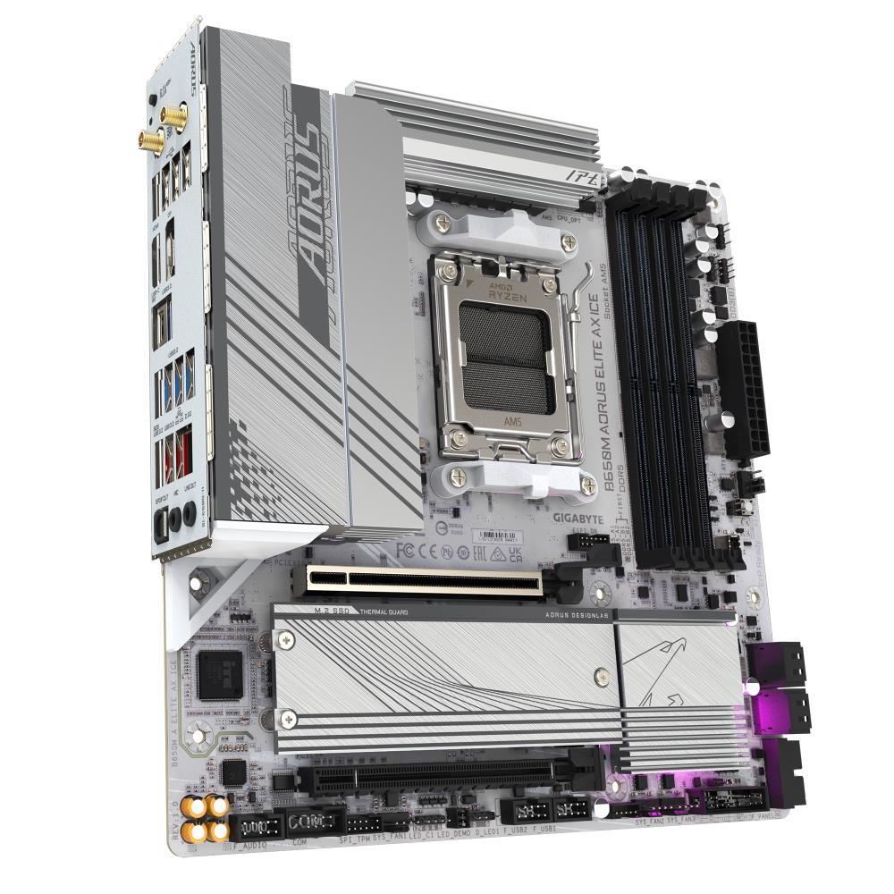 Mainboard GIGABYTE AMD B650 SAM5 Micro-ATX Memory DDR5 Memory slots 4 1xPCI-Express 4.0 4x 1xPCI-Express 4.0 16x 2xM.2 1xHDMI 1xDisplayPort 4xUSB 2.0 7xUSB 3.2 1xUSB-C 1xOptical S/PDIF 1xRJ45 2xAudio port B650MAELITEAXICE1.1