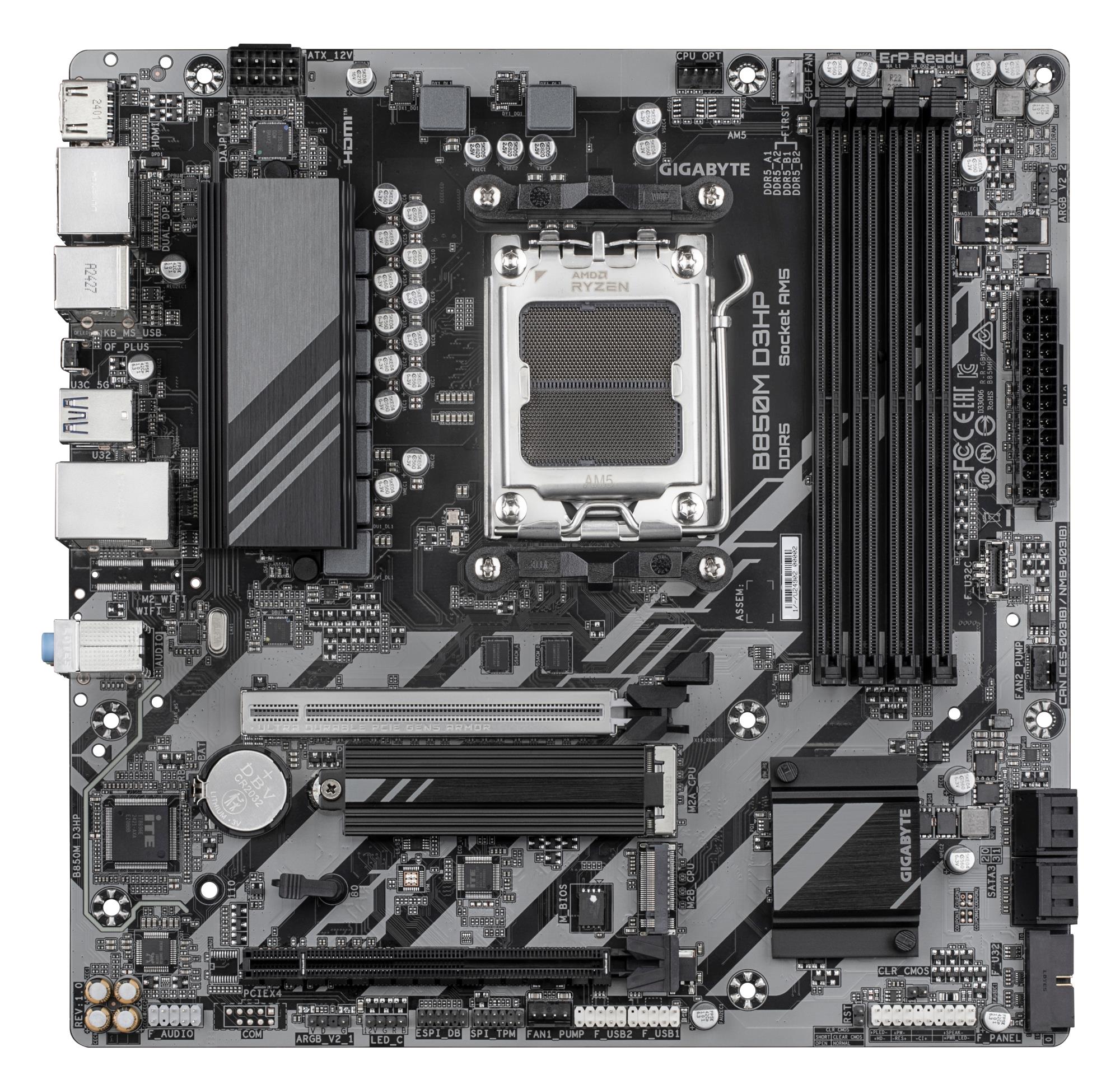 Mainboard GIGABYTE AMD B850 Socket AM5 micro ATX RAM DDR5-SDRAM 4xSlots 2xNumber of M.2 (M) slots B850MD3HP1.2