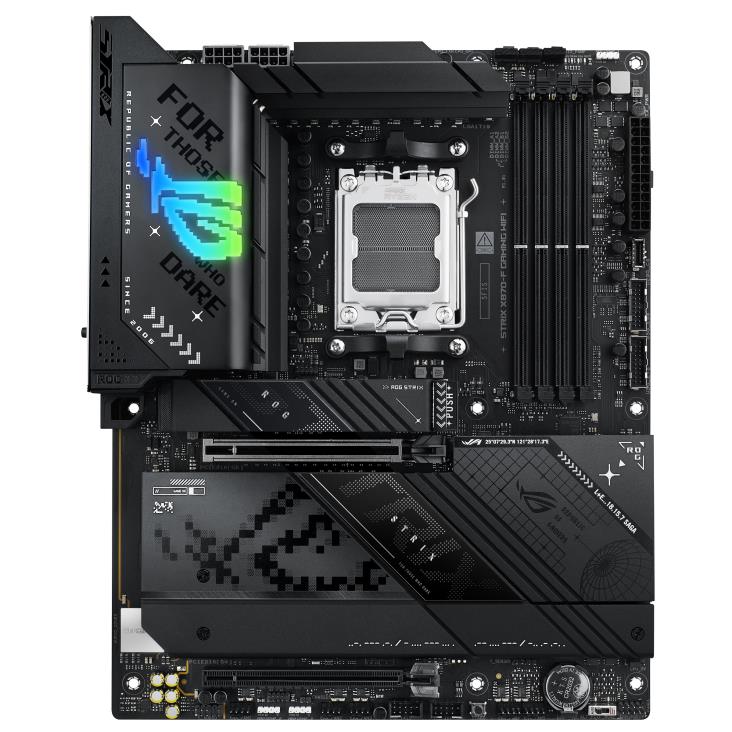 Mainboard ASUS AMD X870 SAM5 ATX Memory DDR5 Memory slots 4 1xPCI-Express 4.0 16x 1xPCI-Express 5.0 16x 4xM.2 1xHDMI 1xDisplayPort 1xAudio-In 1xAudio-Out 5xUSB 3.2 1xUSB-C 2xUSB4 1xRJ45 ROGSTRIXX870-FGAMWIFI
