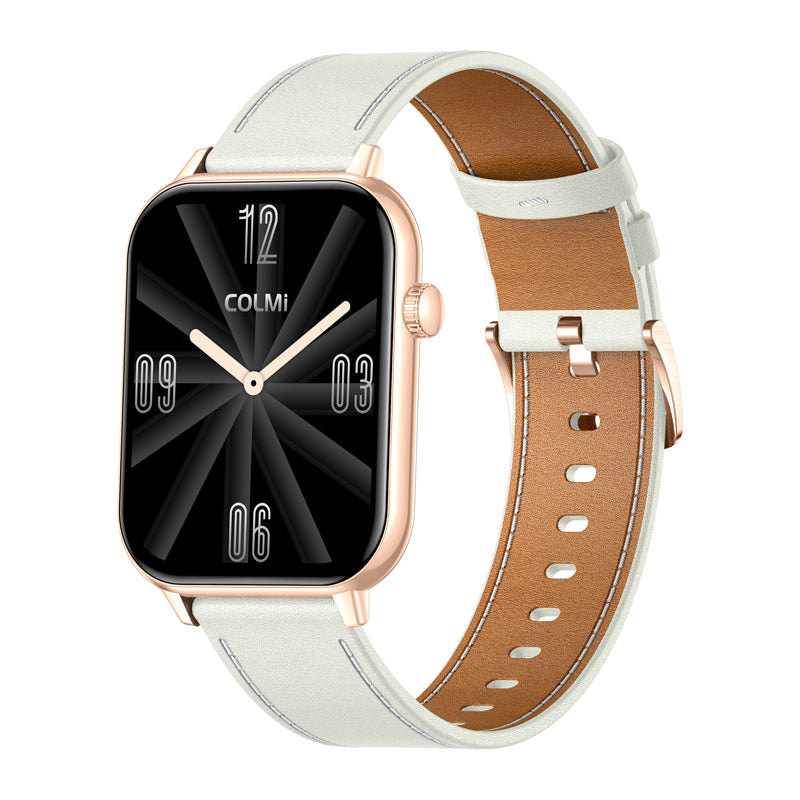 COLMI C28 Smartwatch in Gold with a White Leather Strap - Image 3
