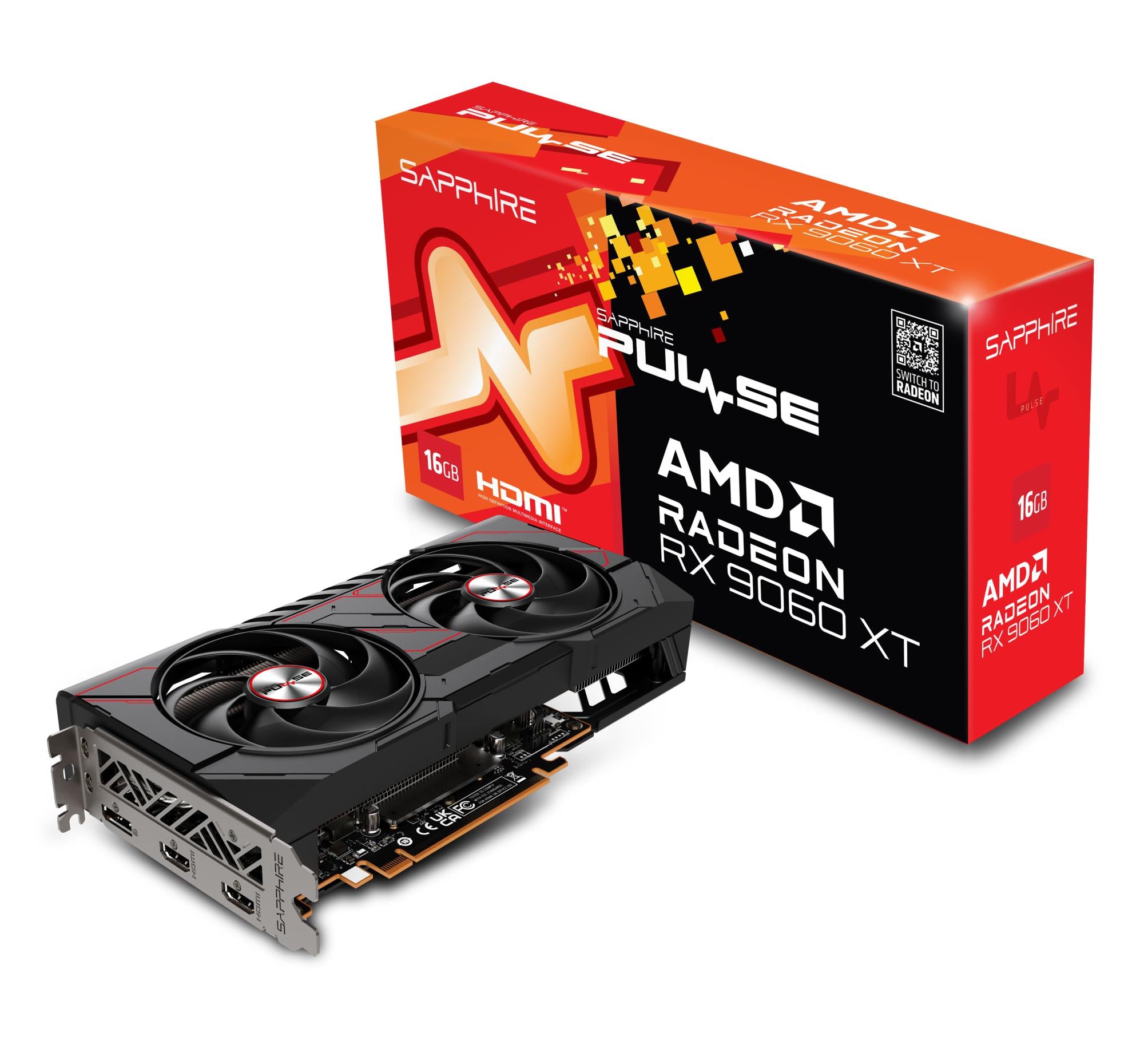 Graphics Card SAPPHIRE AMD Radeon RX 9060 XT 16 GB GDDR6 128 bit PCIE 5.0 16x GPU 2700 MHz Dual Slot Fansink 2xHDMI 1xDisplayPort 11350-03-20G
