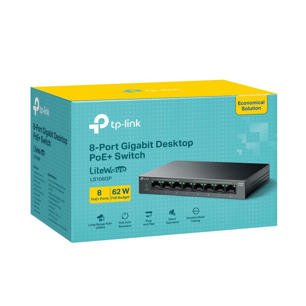 Switch TP-LINK LS108GP Desktop/pedestal 8x10Base-T / 100Base-TX / 1000Base-T PoE+ ports 8 LS108GP