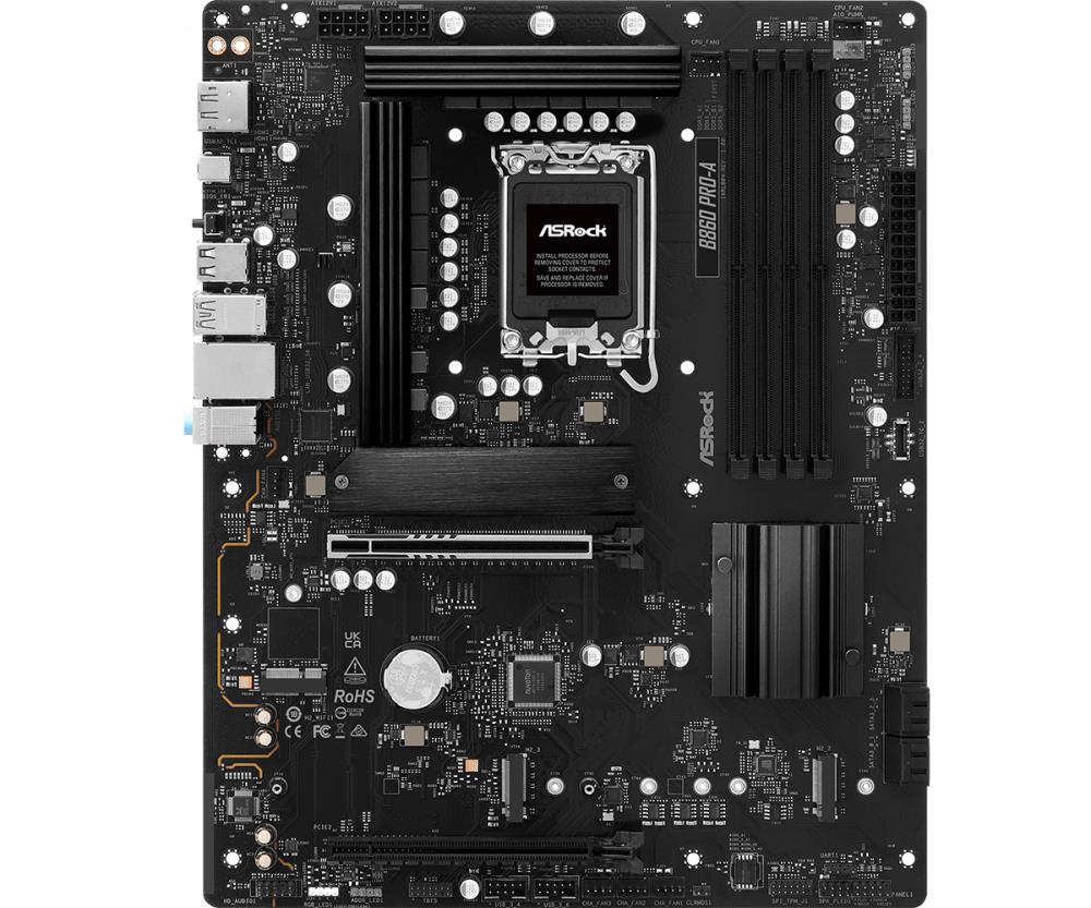 Mainboard ASROCK Intel B860 Express LGA1851 ATX Memory DDR5 Memory slots 4 1xHDMI 1xDisplayPort 1xAudio-In 1xAudio-Out 1xMicrophone 2xUSB 2.0 6xUSB 3.2 1xUSB-C 1xRJ45 B860PRO-A