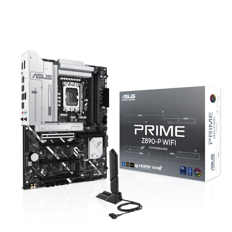 Mainboard ASUS Intel Z890 LGA1851 ATX Memory DDR5 Memory slots 4 3xPCI-Express 4.0 16x 1xPCI-Express 5.0 16x 4xM.2 1xHDMI 1xDisplayPort 1xAudio-In 1xAudio-Out 1xMicrophone 4xUSB 2.0 2xUSB 3.0 1xUSB 3.1 1xUSB-C w/Thunderbolt 1xRJ45 PRIMEZ890-PWIFI