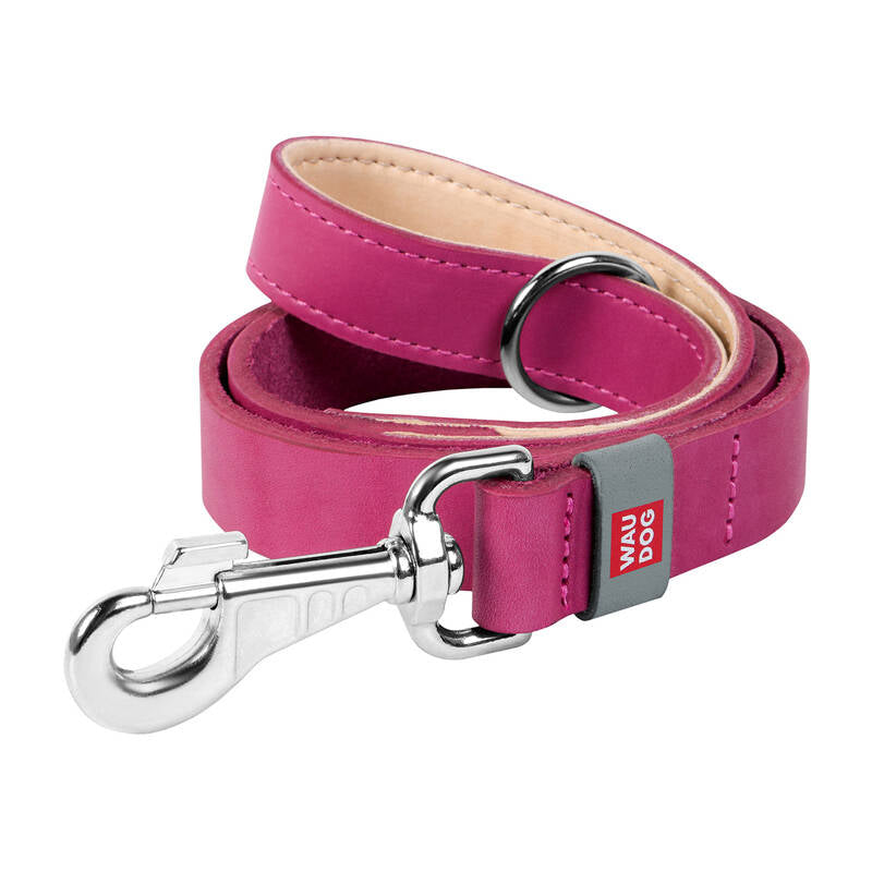 WAUDOG natural leather dog leash 20 mm wide, 122 cm long pink - Image 1