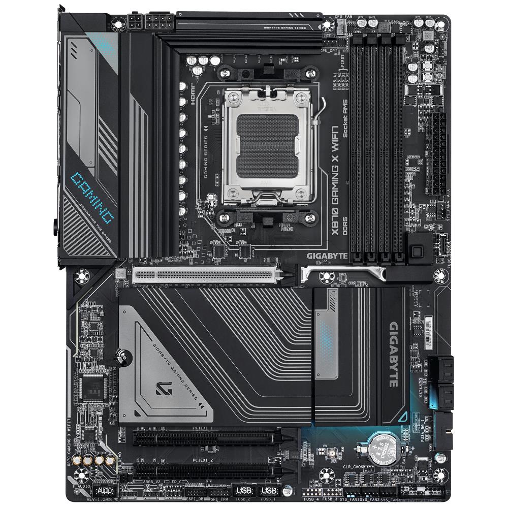 Mainboard GIGABYTE AMD X870 SAM5 ATX Memory DDR5 Memory slots 4 2xPCI-Express 3.0 1x 1xPCI-Express 5.0 16x 3xM.2 1xHDMI 4xUSB 2.0 4xUSB 3.2 2xUSB-C 1xRJ45 3xAudio port X870GAMINGXWIFI71.1