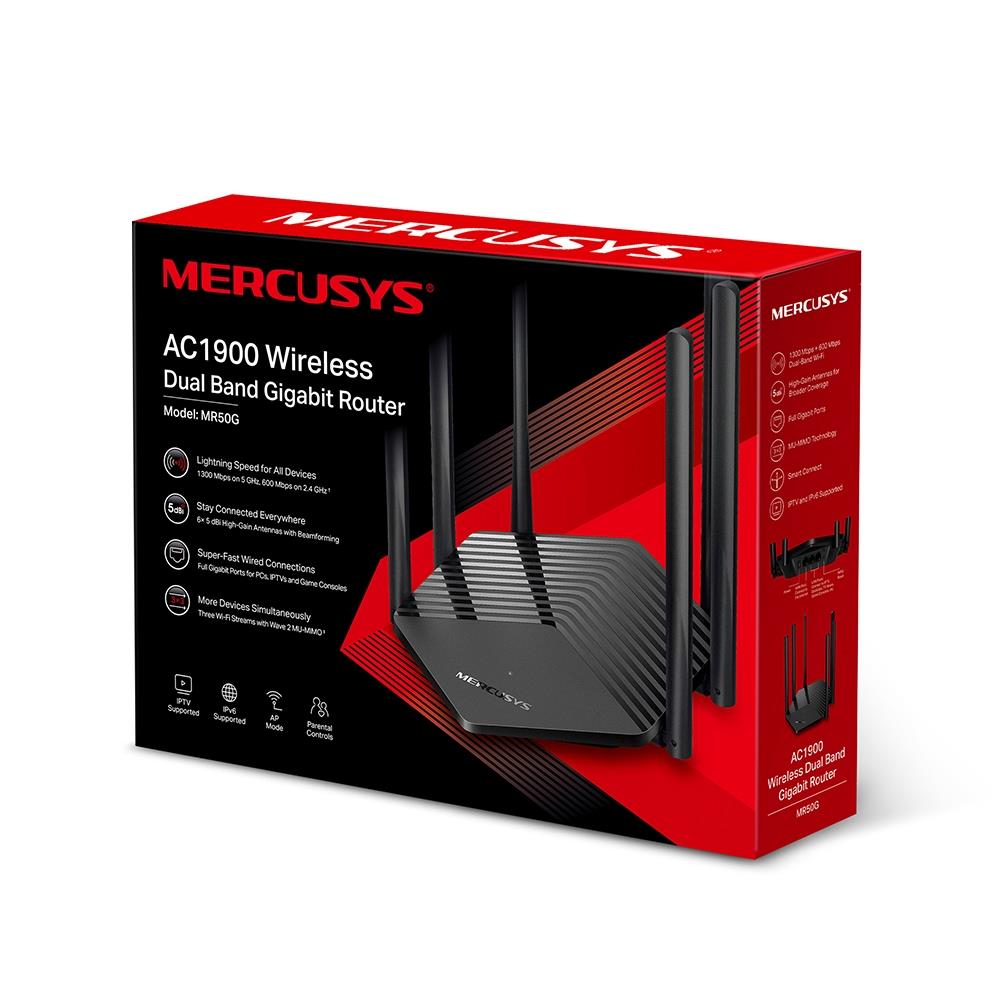 Wireless Router MERCUSYS 1900 Mbps 1 WAN 2x10/100/1000M Number of antennas 6 MR50G