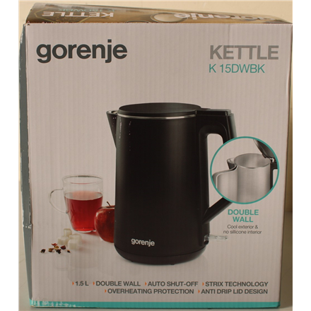 SALE OUT. Gorenje K15DWBK Kettle, Electric, Capacity 1.5 L, Power 2200 W, Stainless Steel, Black | SALE OUT. Gorenje | K