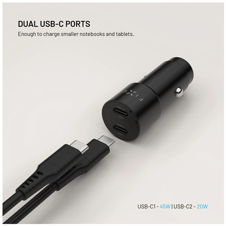 Fixed Dual USB-C Car Charger, 65W, PD 3.0