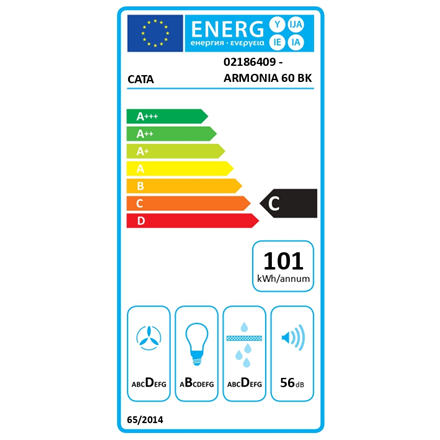 CATA Hood | ARMONIA 60 BK | Canopy | Energy efficiency class C | Width 59.8 cm | 645 m³/h | Mechanical | LED | Black