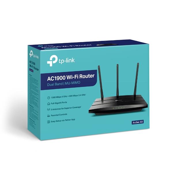 Wireless Router TP-LINK Router 1900 Mbps 1 WAN 4x10/100/1000M Number of antennas 3 ARCHERA8