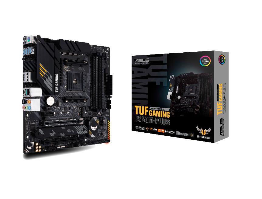 Mainboard ASUS AMD B550 SAM4 MicroATX 1xPCI-Express 3.0 1x 1xPCI-Express 3.0 16x 2xM.2 1xPCI-Express 4.0 16x Memory DDR4 Memory slots 4 1xHDMI 1xDisplayPort 2xUSB 2.0 1xUSB type C 5xUSB 3.2 1xPS/2 1xOptical S/PDIF 1xRJ45 5xAudio port TUFGAMINGB550M-PLUS