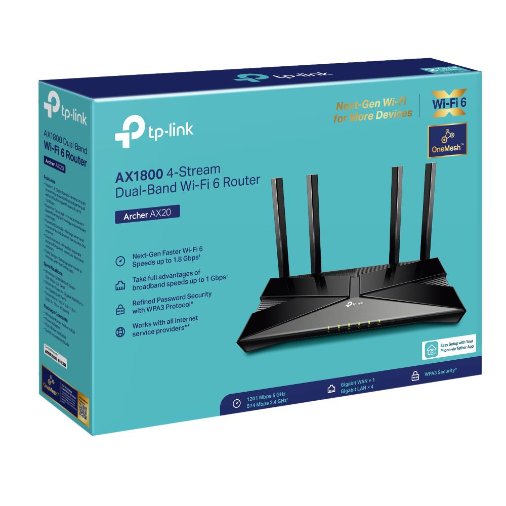 Wireless Router TP-LINK Wireless Router 1800 Mbps Mesh Wi-Fi 6 4x10/100/1000M LAN \ WAN ports 1 DHCP Number of antennas 4 ARCHERAX1800