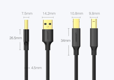 Ugreen USB Type B printer cable (male) - USB 2.0 (male) 480 Mbps 1.5 m black (US135 10350)