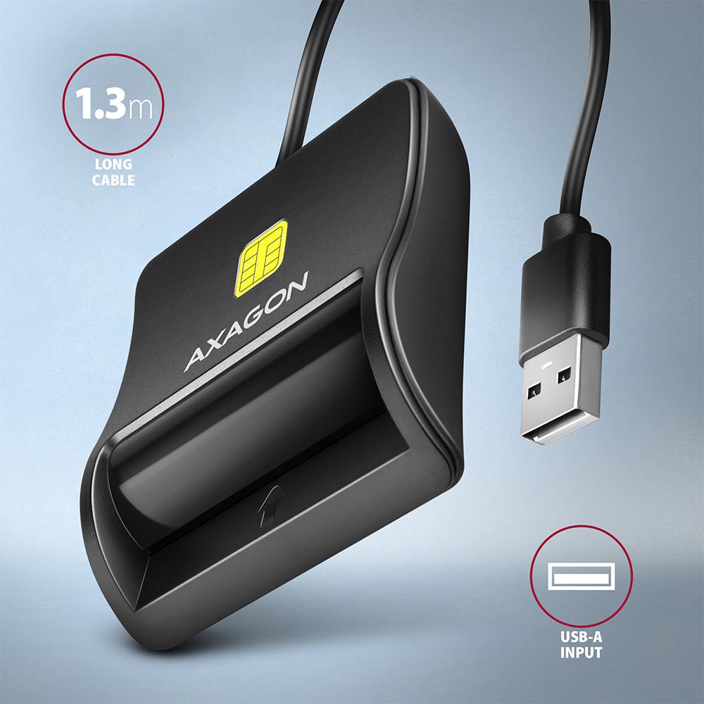 CARD READER FLAT SMARTCARD/USB2.0 1.3M CRE-SM3N AXAGON